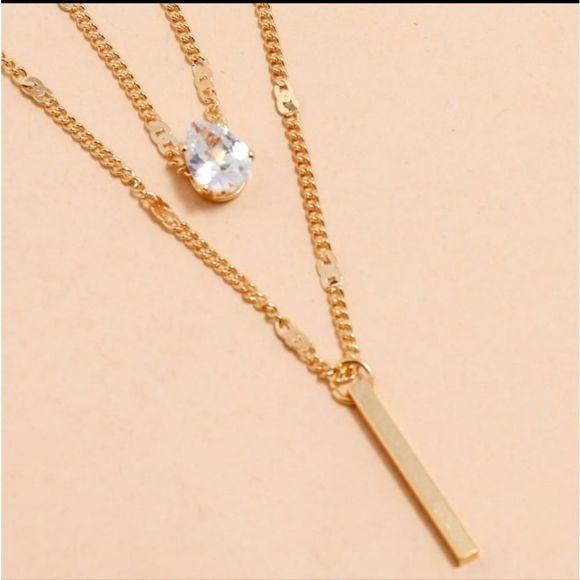 Crystal Drop Layered Gold Pendant Rhinestone Choker Statement Necklace - Picture 2 of 3